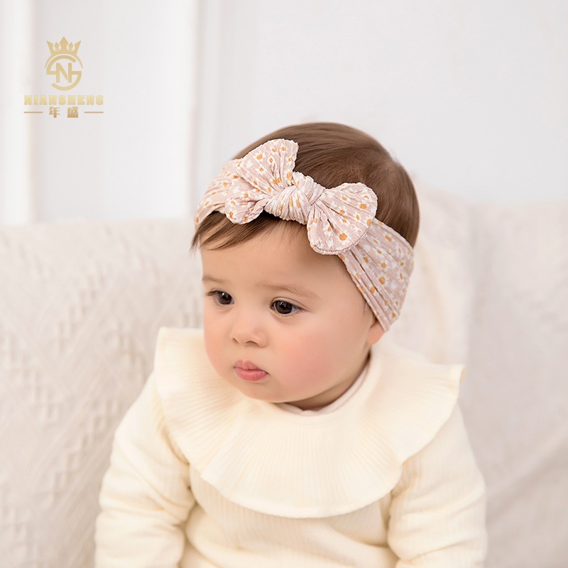 Cross-Border European and American Style Children's Hair Accessories Jacquard Wide-Brimmed Bow Baby Headscarf Digital Printed Nylon Girls' Hairband