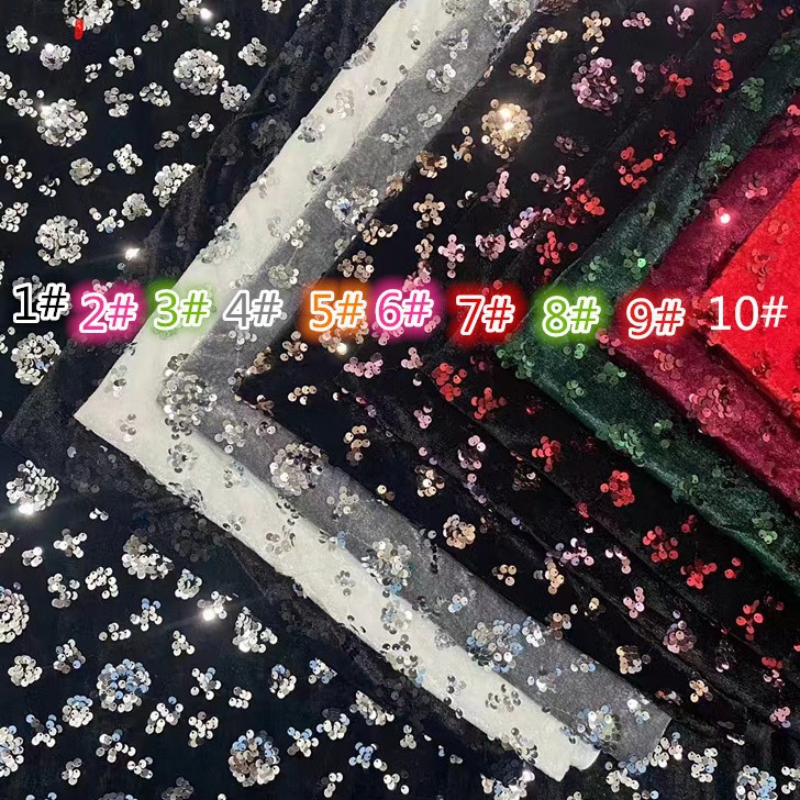 European and American Light Luxury Velvet Bottom 5mm Bead Embroidered Fabric Sequin Embroidered Cheongsam dress Dress Coat Skirt Fabric
