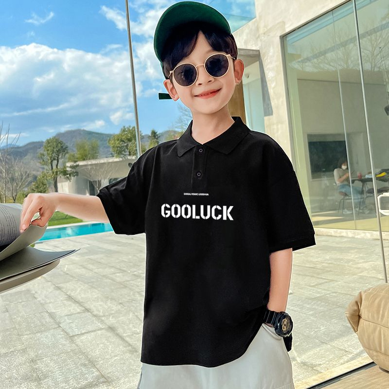 Picture of Boys' short-sleeved T-shirt 2023 Summer Children's western style lapel fashion loose cartoon printed polo shirt top fashion