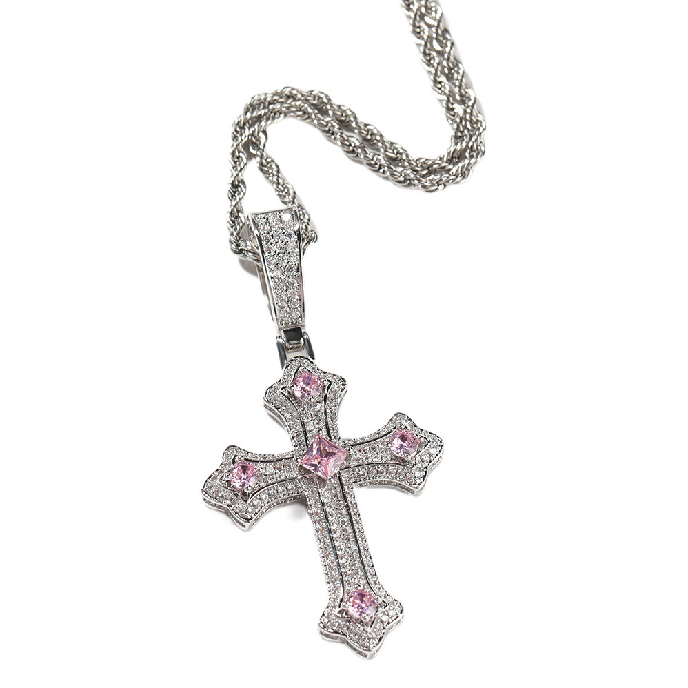 Europe and the United States cross-border jewelry hip-hop cross diamond pendant necklace retro niche Joker Net red necklace wholesale