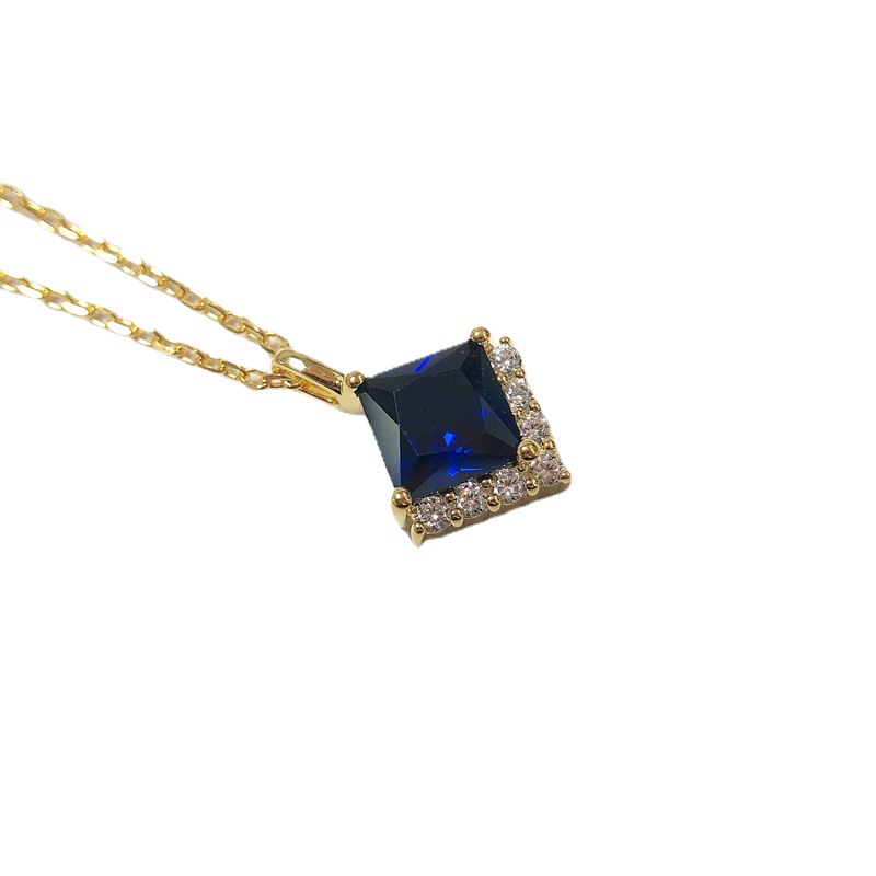 Picture of 925 Sterling Silver Necklace Simple Light Luxury All-match Clavicle Chain Princess Square Blue Diamond Special-shaped Micro Broken Diamond Necklace Japanese and Korean Style