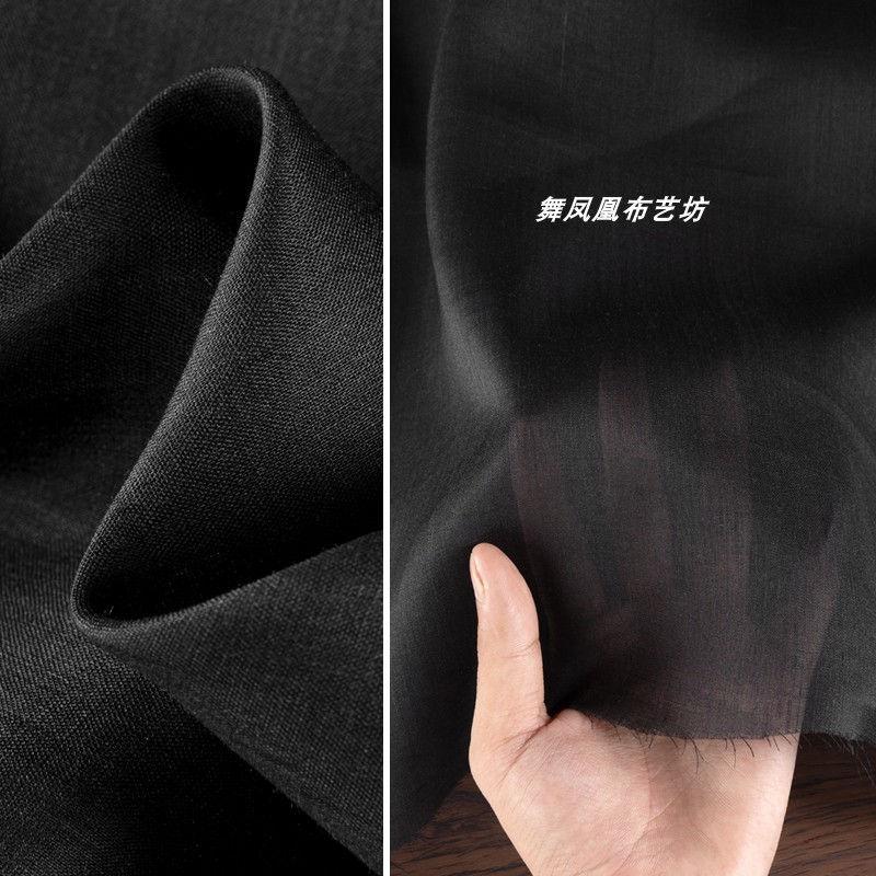 Black 100 pure ramie fabric thin as cicada wings in summer breathable heat dissipation Chinese jacket Hanfu fabric