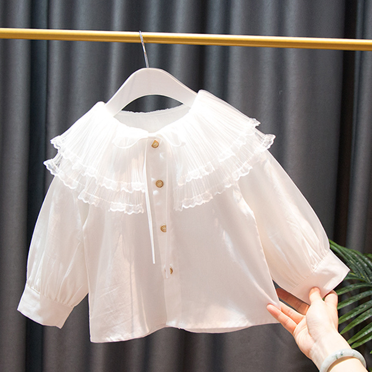 Picture of Instagram Style Girl's Flower Collar Big Shirt with Strap Dress Set Fashionable Korean Style Girl's Two-Piece Suit YY64