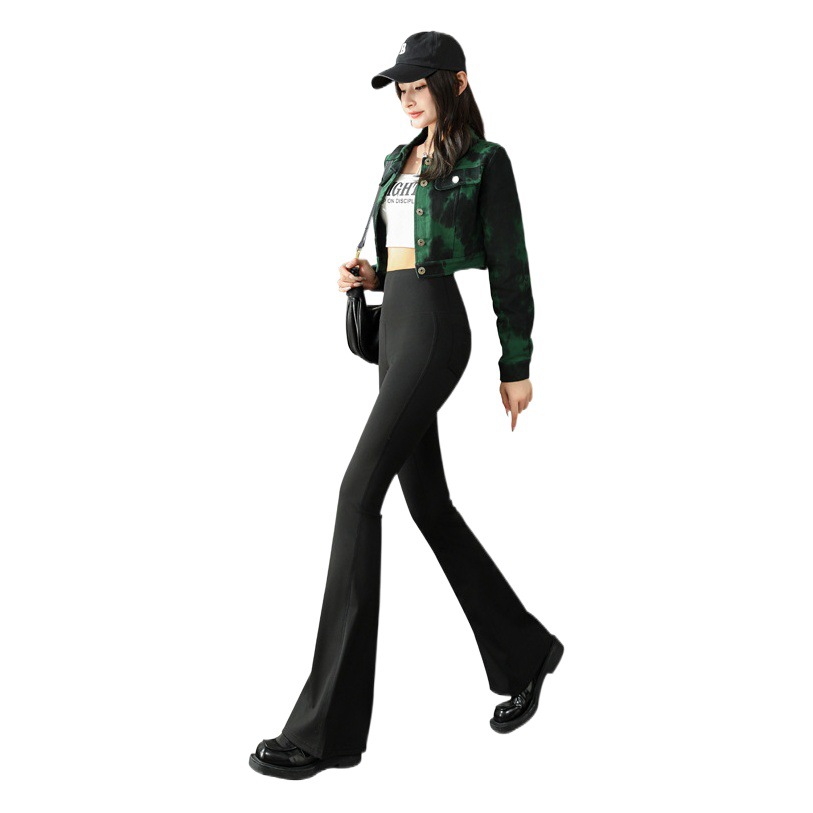 Shark Slip Pants Women's Spring and Autumn Thin High Waist Dagging chubby girl plus size Slim-Fit Trousers Black Flared Trousers