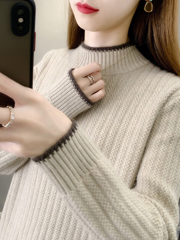 Half Turtleneck Women's Sweater 2024 Autumn and Winter Loose Outer Wear Lazy Style Loose Velvet Thickeneded Knitted Bottoming Shirt