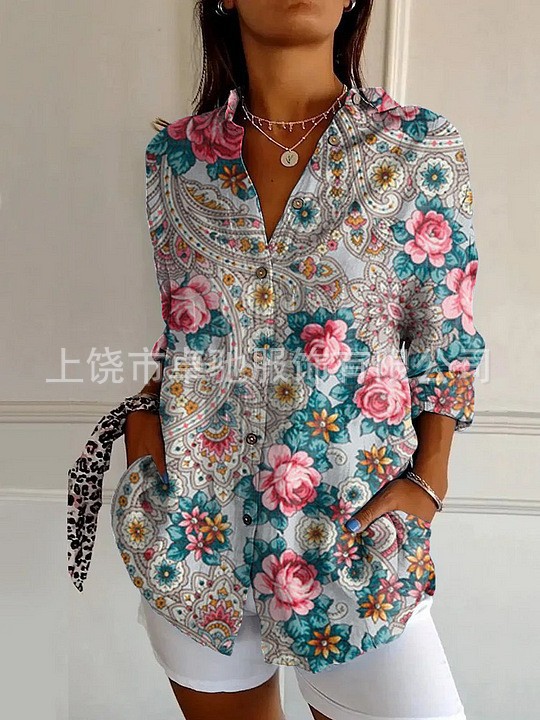 Picture of 2025 New Women's Long Shirt Women's Summer European and American Trend Long Sleeve Shirt Printed Pattern Printed 3D Shirt