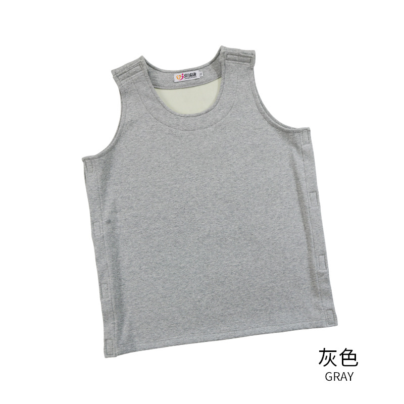 Picture of Easy to Put on and Take Off Fleece-Lined Warm Vest Adhesive Front and Back Can Be Opened for Convenient Bedridden Patient Care Sleeveless Bottoming Pajamas