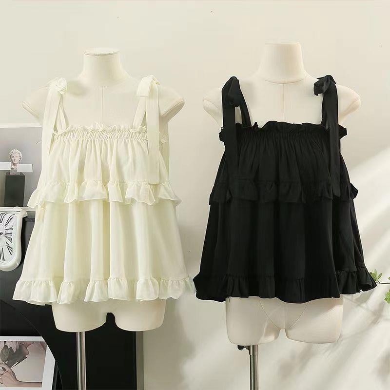 Sweet Ear Edge Lace Bow Camisole Women's Summer New Design Sense Niche Short Shoulder Top