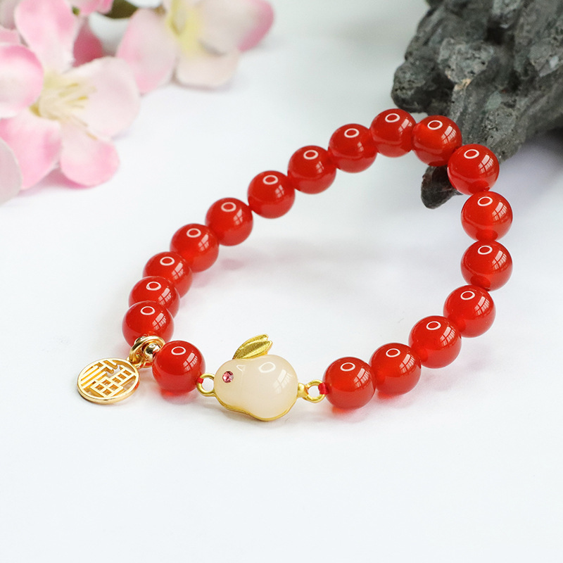 Picture of Jiyu natural agate rabbit bracelet red agate rabbit year bracelet jewelry jewelry live generation MN2121408