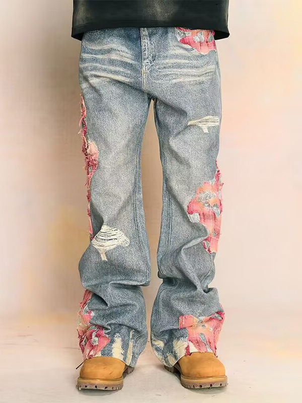 Korean-style Niche Stitching Jeans Women's 2024 Summer New Loose Fashionable Wide-leg Casual All-match Long Pants