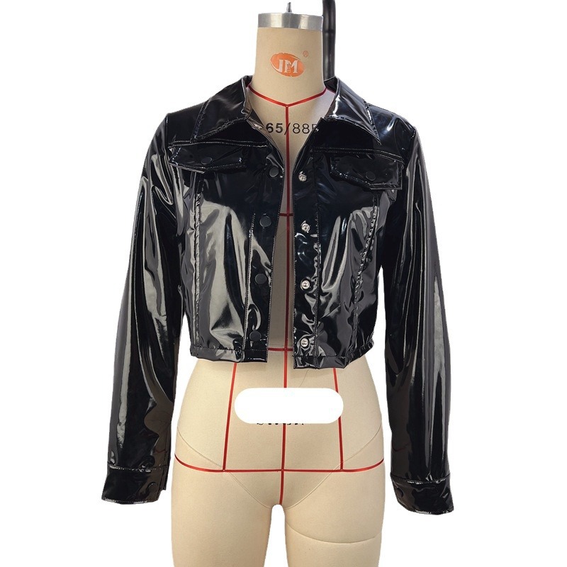 Picture of Cross-border European and American Women's 2024 Autumn and Winter Lapel PU Long Sleeve Women's Single-breasted Women's Leather Coat Jacket Women