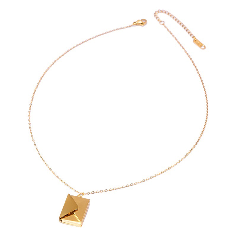 European and American Cross-Border Jewelry English Letter Envelope Necklace Open Titanium Steel Clavicle Chain Pendant Non-Fading Spot Wholesale