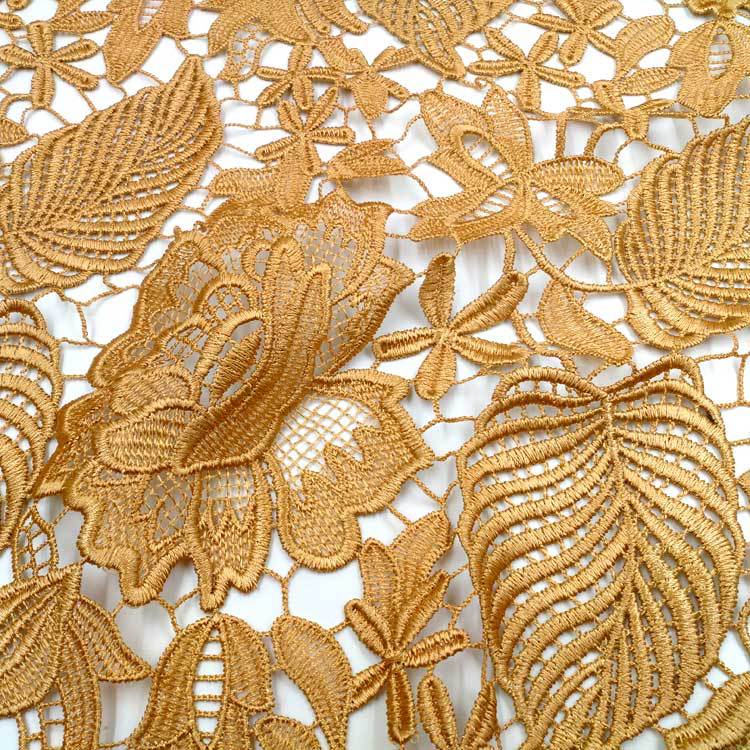 Water soluble lace embroidery cloth leaf pattern Three-Dimensional Hollow polyester silk full embroidery fabric