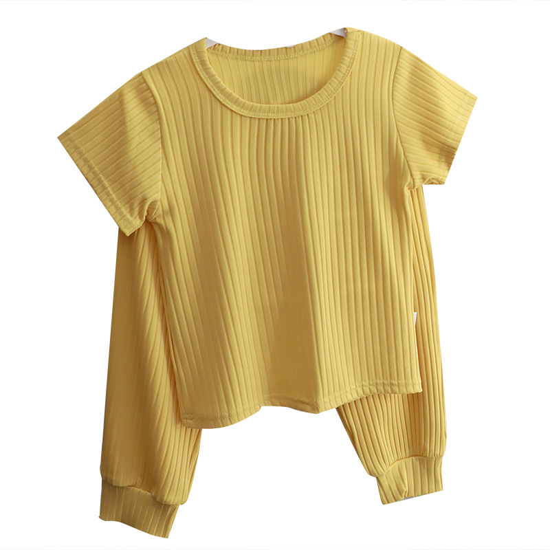 Picture of Children's Home Wear Set Korean Style Casual Unisex Solid Color 2024 Summer New Pajamas Children's Clothing Wholesale Short Sleeve