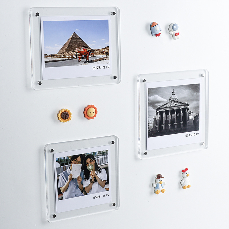 Picture of Magnetic suction acrylic photo frame Polaroid diy photo wall 3 inch magnet photo refrigerator sticker small card display board for lovers