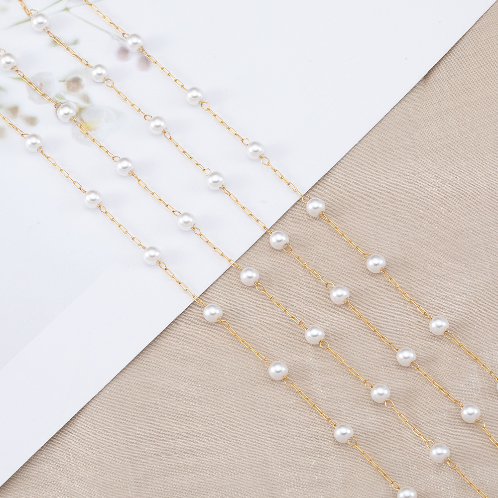 Picture of Stainless Steel Baroque Imitation Pearl Chain DIY Clothing Hanging Chain Bracelet Necklace Accessories Scattered Chain