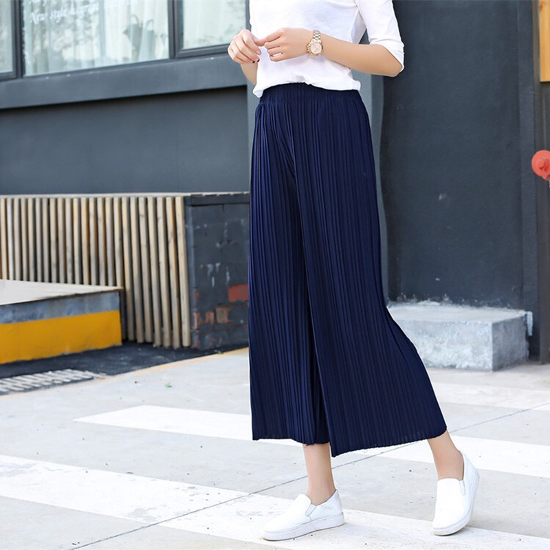 Picture of Spring and Summer Pleated Wide Leg Pants Women's High Waist Slimming Casual Pants Korean-style Large Size Nutty Black Ankle-length Pants