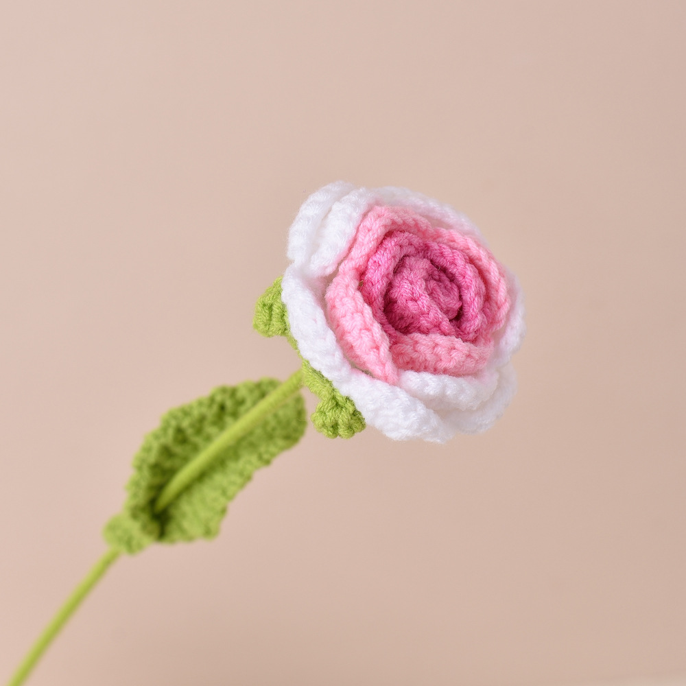 Picture of Finished Hand-Knitted Rose Artificial Flower Knitting Flower Handmade Flower DIY Wool Knitting Homemade Crochet Bouquet