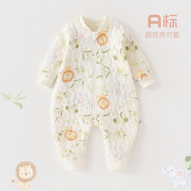 Baby Sleeping Bag Autumn and Winter Cotton Class A Newborn Zipper Anti-kick Quilt Children's conjoined pajamas Baby Sleeping Bag with Split Legs