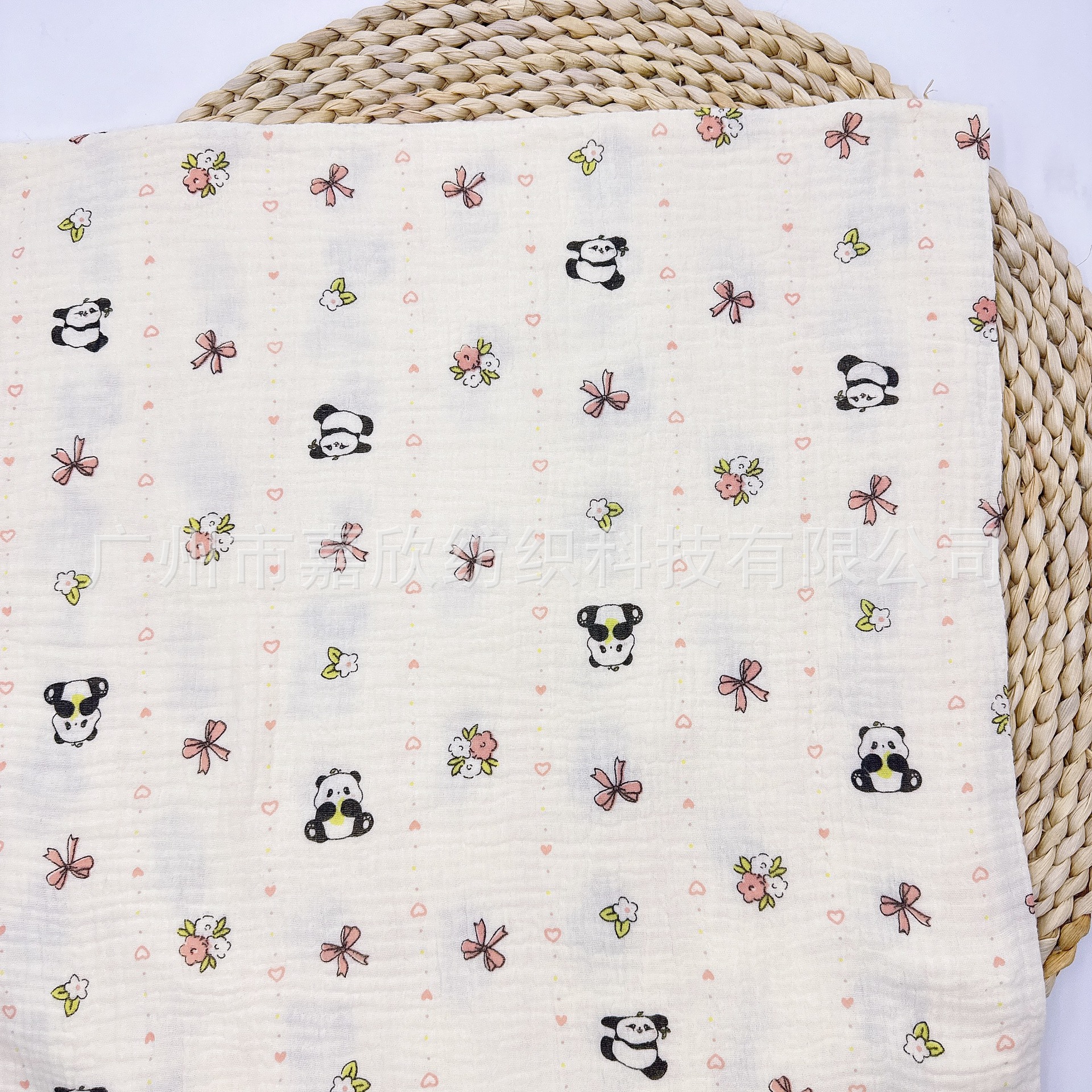 Pure Cotton Double-Layer Gauze Muslin Baby Gauze Cartoon Children's Clothing Pajamas Fabric Panda Print