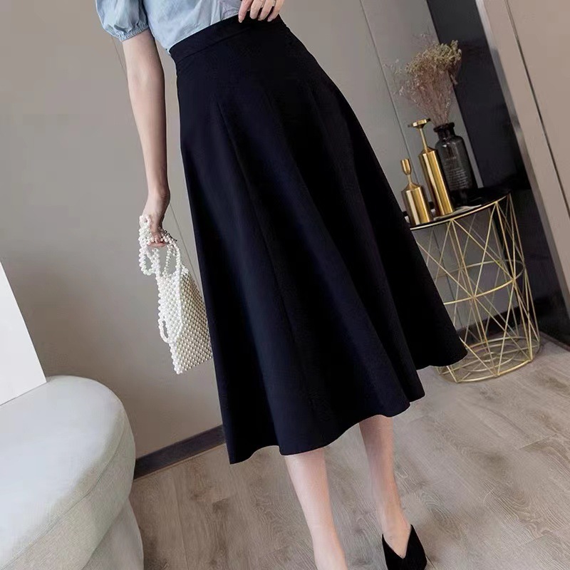 Picture of Black Suit Skirt Women's Spring and Autumn New High Waist A- Line Skirt chubby girl plus size Hip Covering Slimming Mid-length Umbrella Skirt