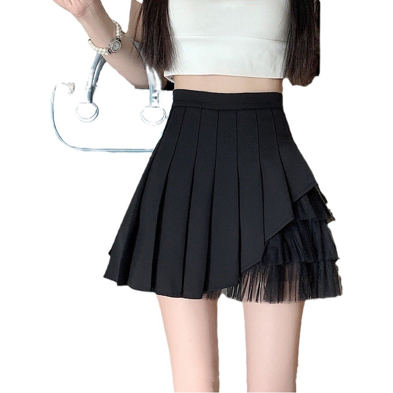 [High Quality Fabric] Mesh Pleated Skirt Women's Summer Spice Girls Niche Short Skirt High Waist Slimming A- Half