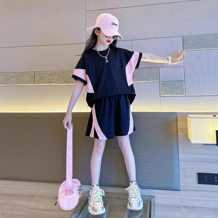 Picture of Pure Cotton Suit Girls Sports Suit Summer New Style Big Children Student Short-Sleeved Shorts Summer Two-Piece Set