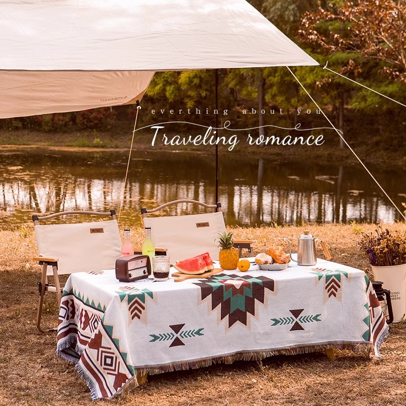 Bohemian Picnic Mat Cotton Gauze Tassel Multifunctional Camping Blanket Outdoor Tea Making Camping Holiday Moisture-Proof Mat Around the Stove