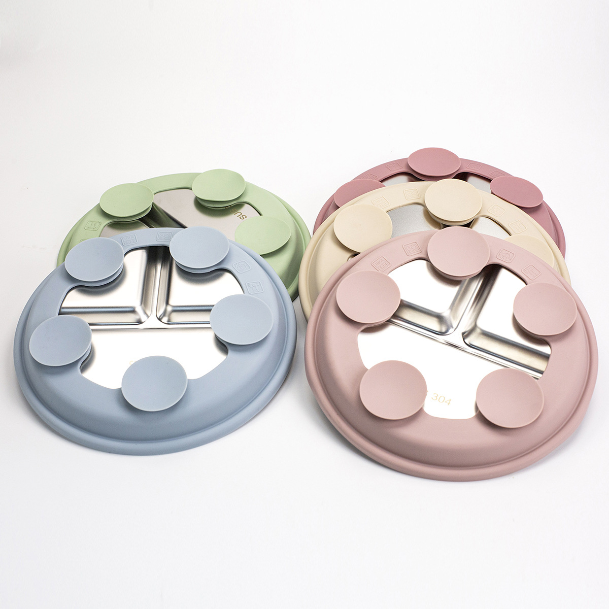 Picture of Cross-Border Baby Dinner Plate Baby Suction Cup Kidsren's Tableware Set Divided Plate Anti-Fall 304 Stainless Steel Silicone Bowl
