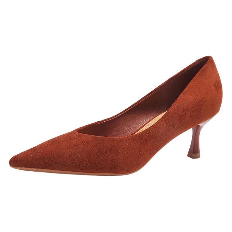 878-5 Sheepskin Suede Shallow Mouth Single Shoes Women's Autumn New Celebrity High-heeled Joker Nude Thin-heeled Women's Shoes