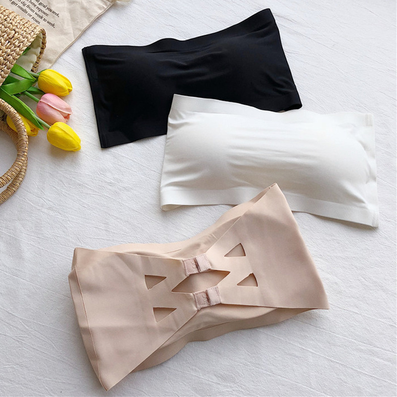 Ice Silk Traceless No Shoulder Strap Anti-slip One-word Tube Top with Three-row Buckle Short Base Vest Underwear Top