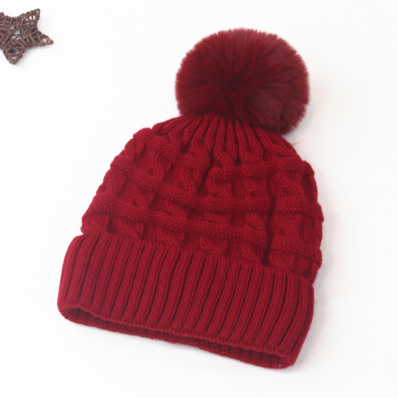Picture of Hat Women's Korean-style new hat fur ball thickened thick wool knitted hat autumn and winter warm earmuffs hat student fleece-lined