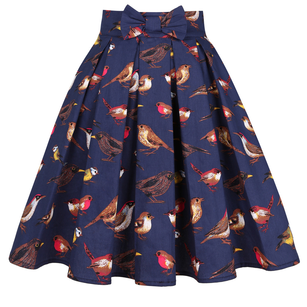 Hepburn Retro Style Women Skirt Cotton Bow Skirt with Pocket