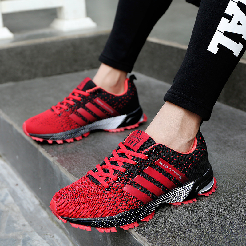 Spring and Autumn New Couple Sneakers Fly-woven Breathable Lightweight Running Shoes Shock Absorption Casual Men's Shoes Foreign Trade Large Size Trendy Shoes