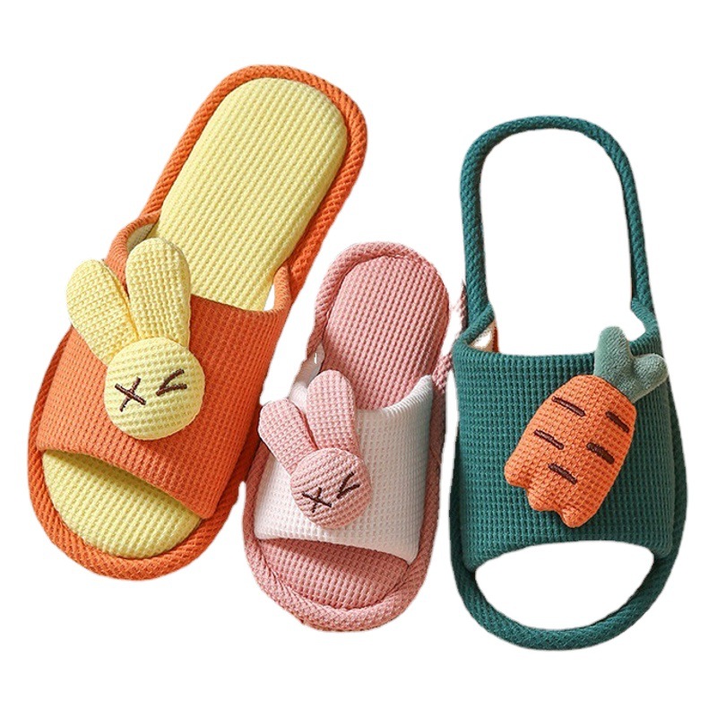 Children's Linen Slippers Casual Rabbit Cartoon Carrot Cotton Linen Home Non-Slip Unisex Wholesale Comfortable Parent-Child Matching Style