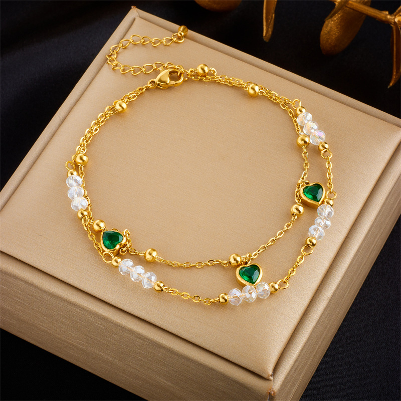 Picture of Fashion niche design simple high-end retro double-layer stacked Pearl Love Diamond five-pointed star pendant anklet