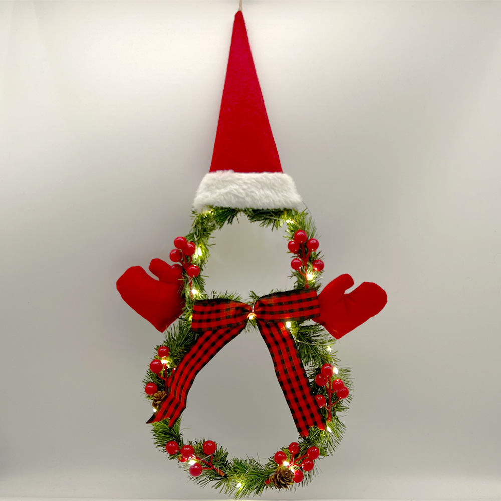 Christmas decorations 2023 new Christmas wreath with lights snowman rattan ring Christmas tree decoration pendant home door hanging