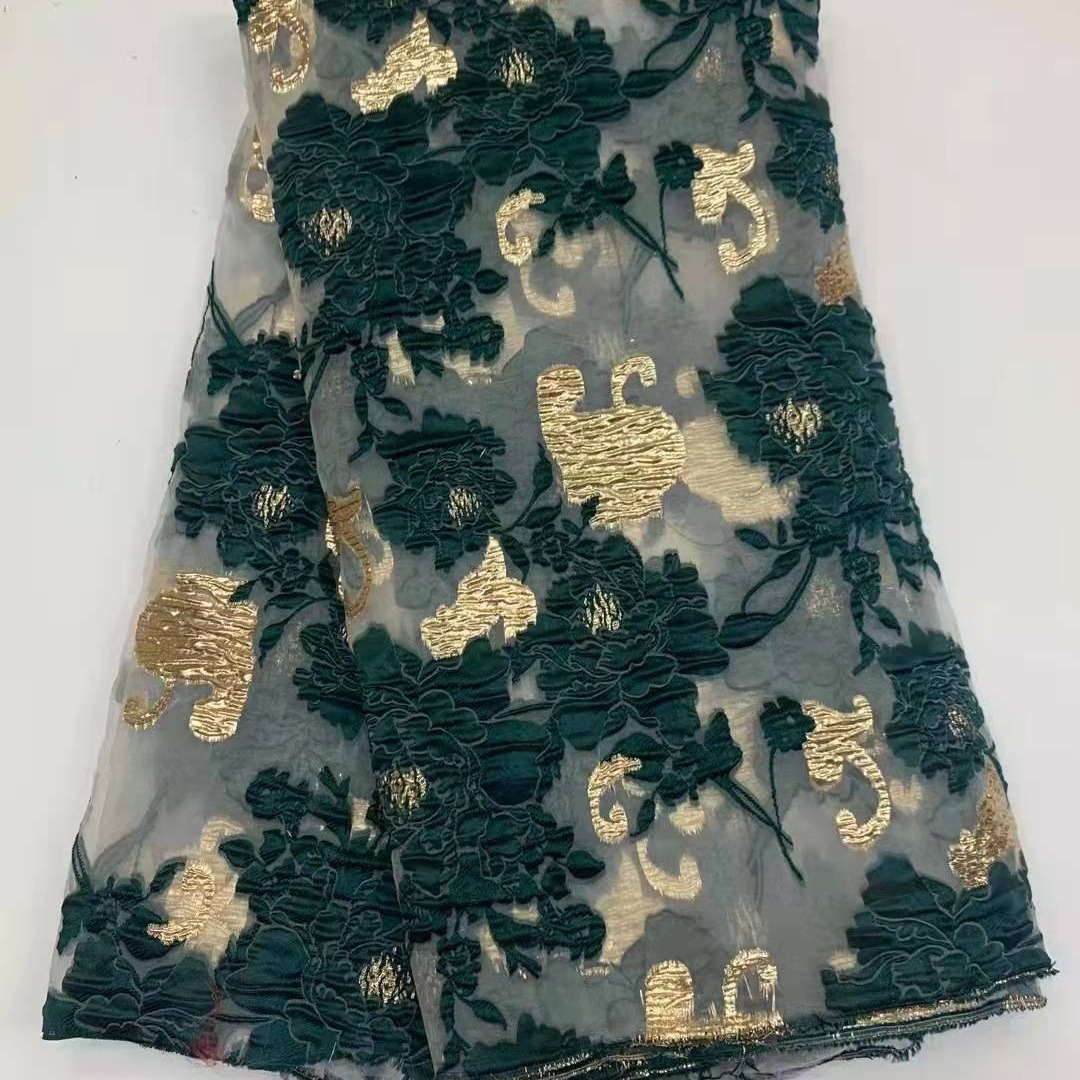 Woven gold and silver silk cut flower fashion fabric Hanfu children's clothing Lace organza Jacquard Lace