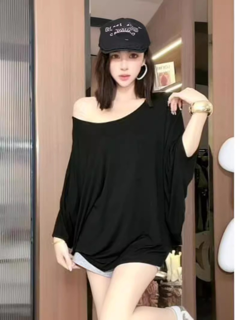 Summer Thin Bat Sleeve Black T-Shirt Slim Paper People All-match Hot Girl Sunscreen Shirt Niche Two-wear INS Top