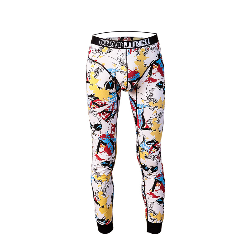 Picture of Men's long johns warm pants thin personalized youth bottoming line pants slim pants winter trendy cotton wool pants