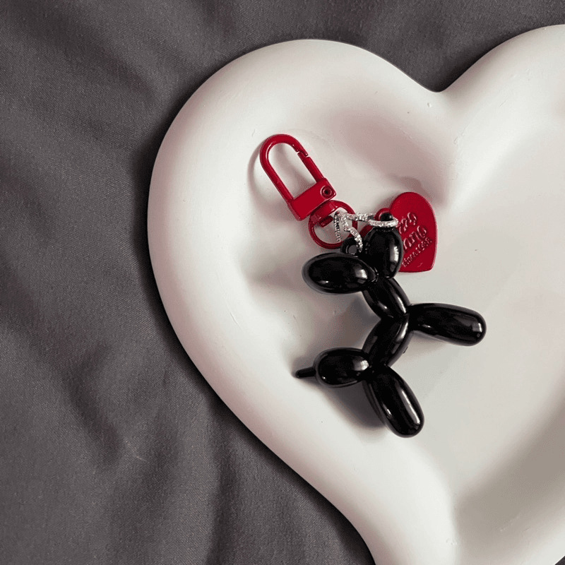 Picture of Dopamine Rose Red with Black Keychain Pendant Female Internet Celebrity High-End Niche Handmade Balloon Dog Bag Pendant Versatile