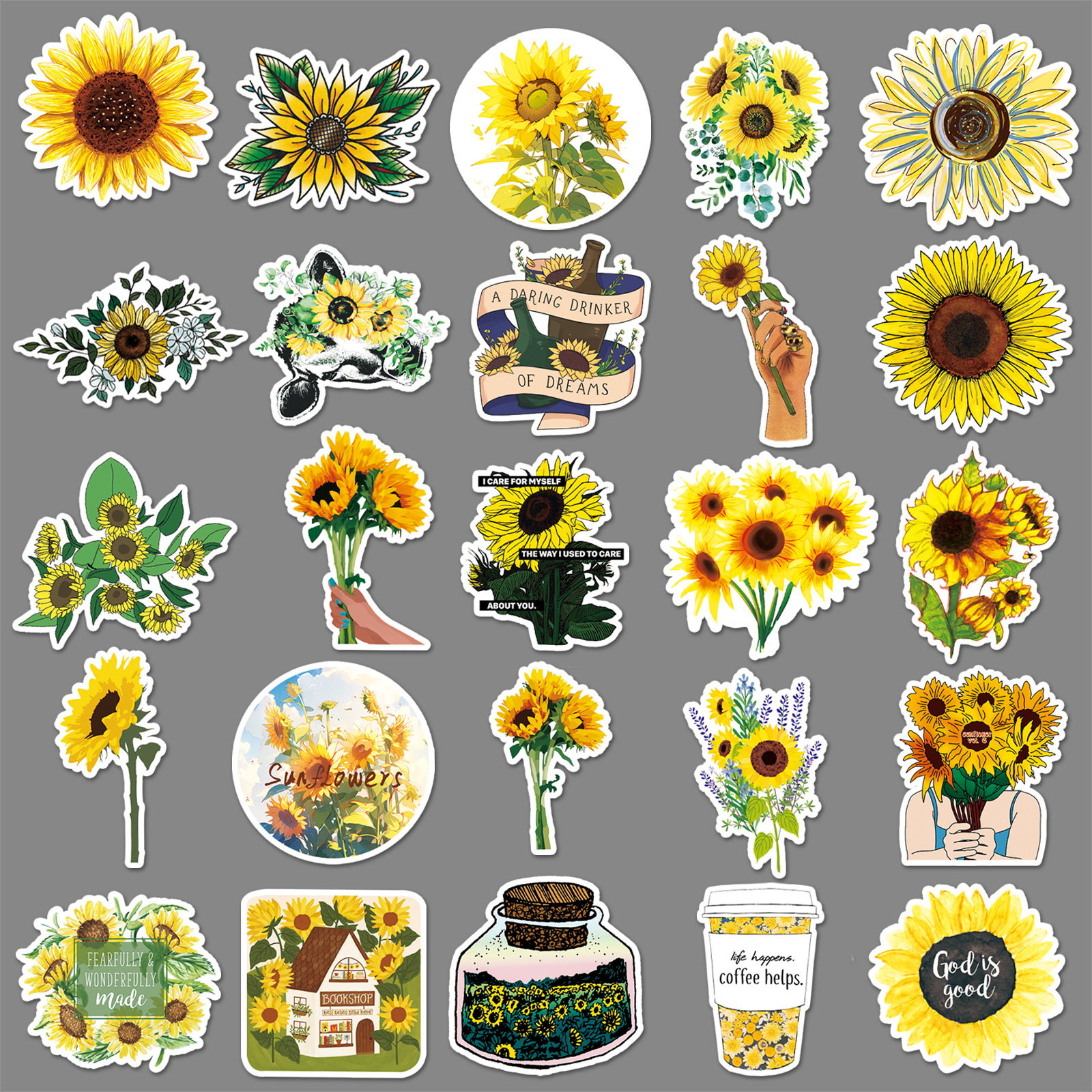 Picture of 50 colorful sunflower sticker waterproof creative colorful sunflower trolley case hot helmet graffiti stickers
