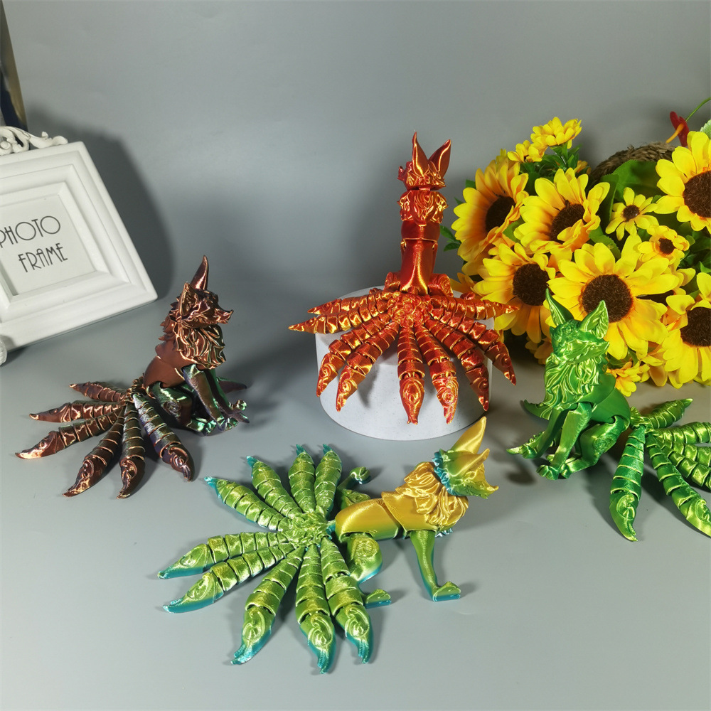 3D Printed Nine-Tailed Fox Toy Ornaments Halloween Fox Animal Bedroom Study Doll Christmas Gift