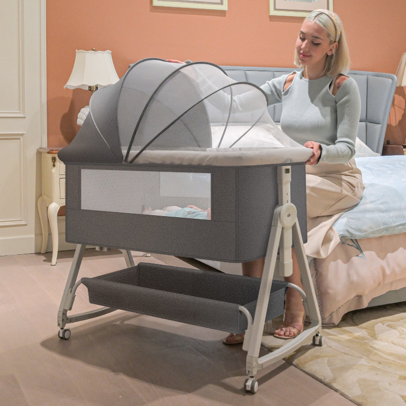 Baby crib multi-functional foldable portable newborn cradle bed European baby bed stitching big bed