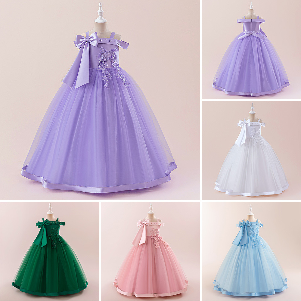 2025 New Girls Long Dress Flower Girl Birthday Princess Dress Appliqué Skirt Party Dress for Kids