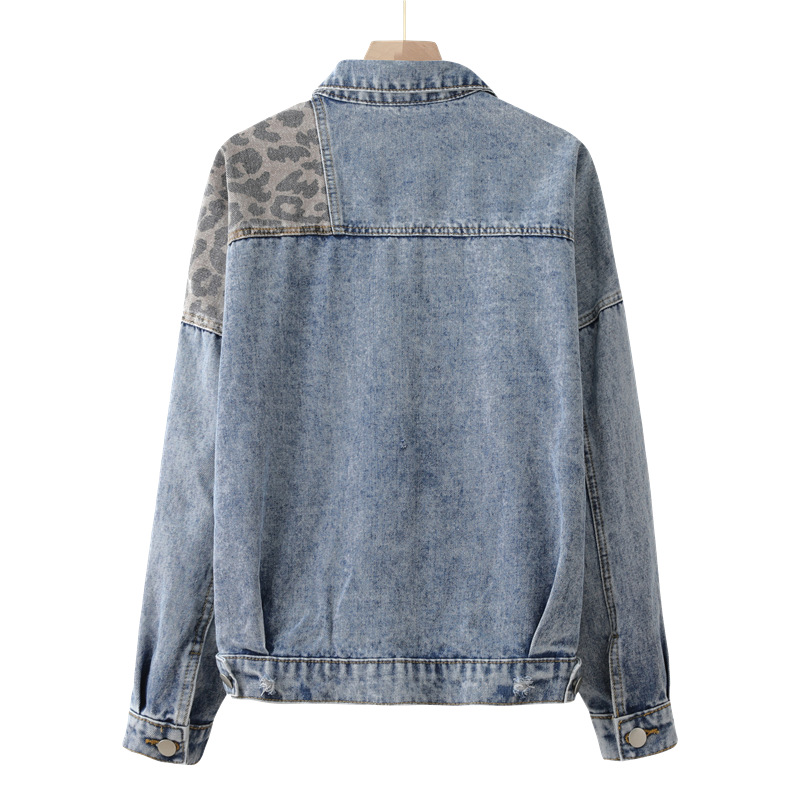 Picture of Cross-border autumn and winter Amazon Denim coat women's long sleeve independent station European and American women's leopard stitching Denim coat