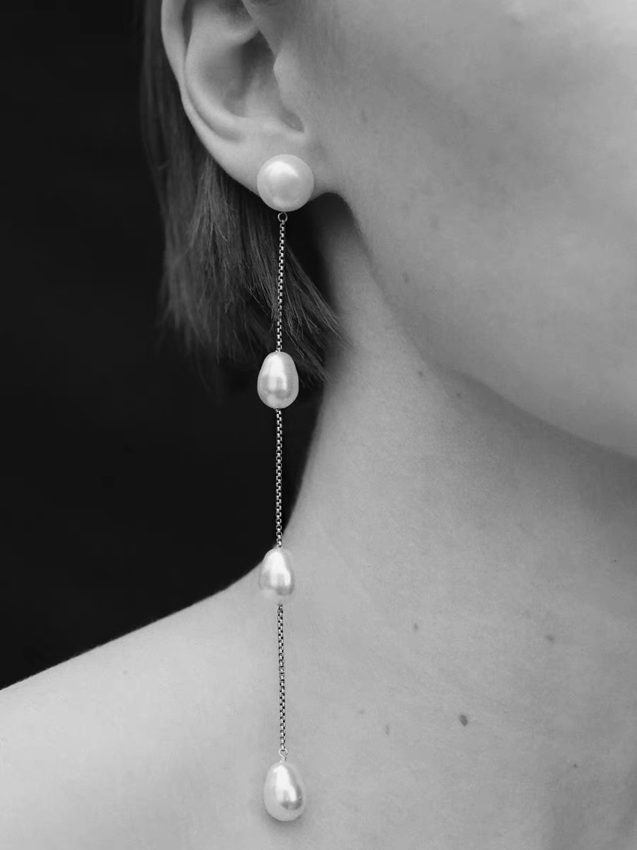 Natural Pearl Earrings for Women 925 Sterling Silver Fashionable Gentle Elegant Tassel Long Earrings Ear Studs E0013
