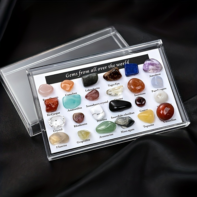 Picture of Natural Crystal Agate Stone Gem 15 Kinds of Ore Specimens Geological Teaching Materials Color Card Display Board Template Props