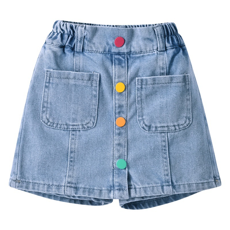 Girls' summer new sweet rainbow button Denim shorts Korean style western style short skirt children's summer denim skirt
