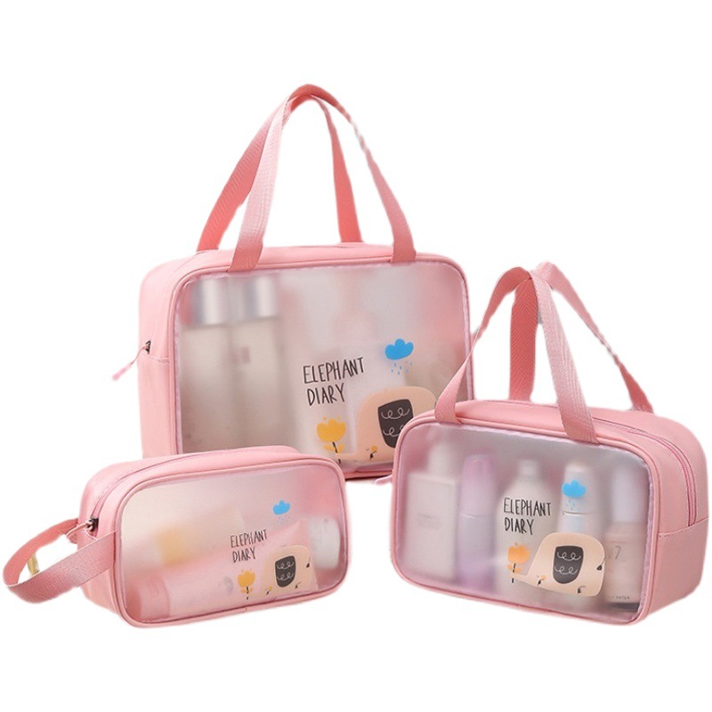 New Cute Cartoon pu Frosted Translucent Toiletries Cosmetic Bag Waterproof Fitness Swimming Travel Portable Storage Bag